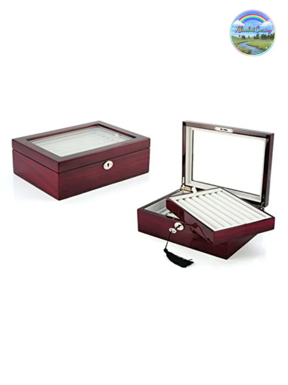Large Double Layer Mahogany Cufflink Storage Case Box for Men, Holds 72